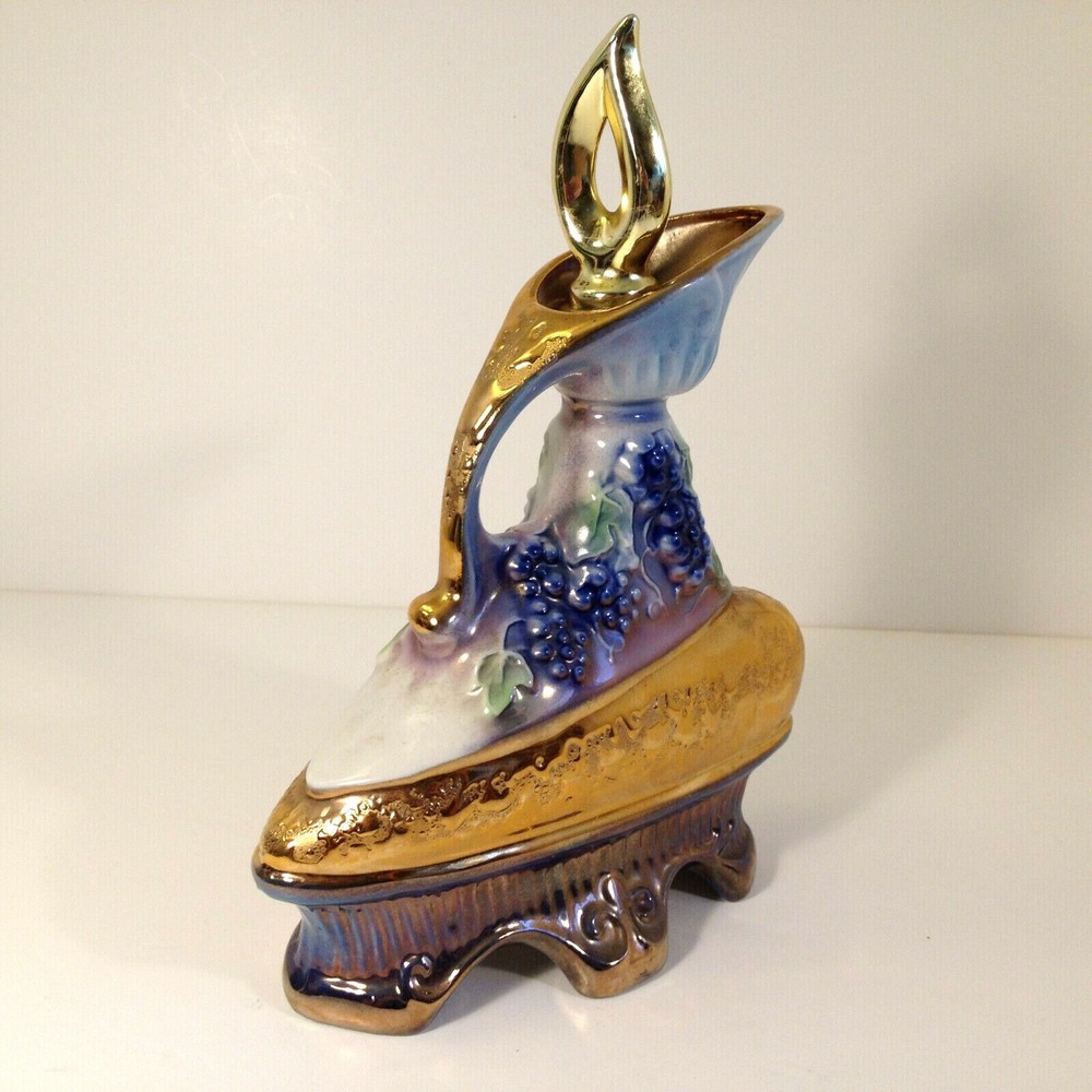 Vintage Jim Beam Decanter 1977 #145 Bottle w/Cap Blue & Gold Ceramic Grapes